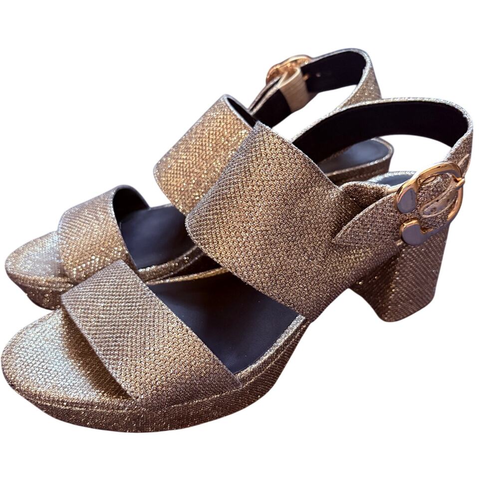 Aerosoles "Camera" platform sandals igold metallic finish 2.5-in block heel Sz 9